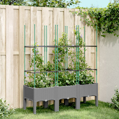vidaXL Garden Planter with Trellis Light Grey 120x40x142,5 cm PP