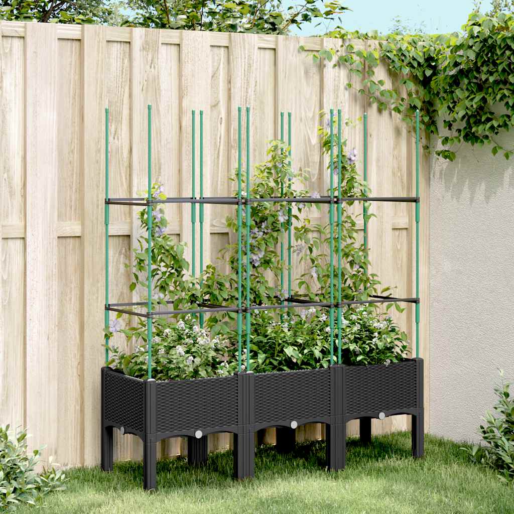 vidaXL Garden Planter with Trellis Black 120x40x142,5 cm PP