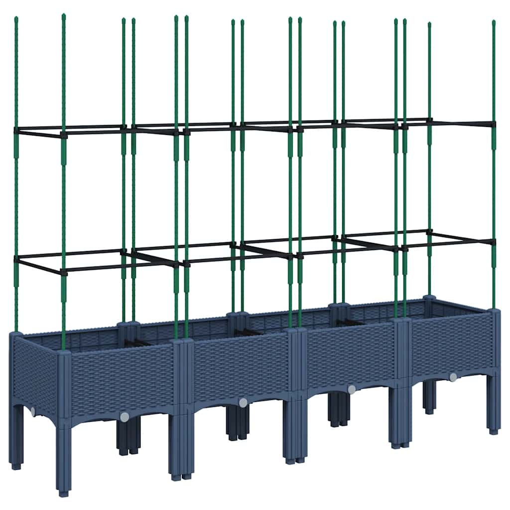 vidaXL Garden Planter with Trellis Blue Grey 160x40x142.5 cm PP