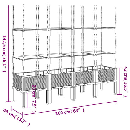 vidaXL Garden Planter with Trellis Blue Grey 160x40x142.5 cm PP