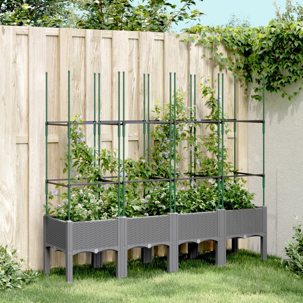 vidaXL Garden Planter with Trellis Light Grey 160x40x142,5 cm PP