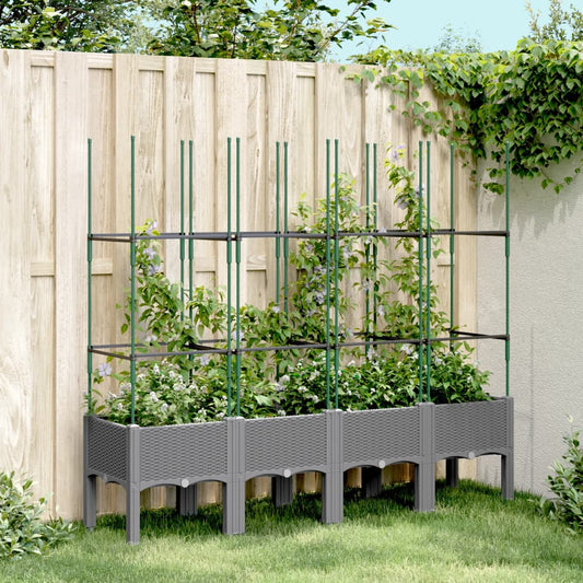 vidaXL Garden Planter with Trellis Light Grey 160x40x142,5 cm PP