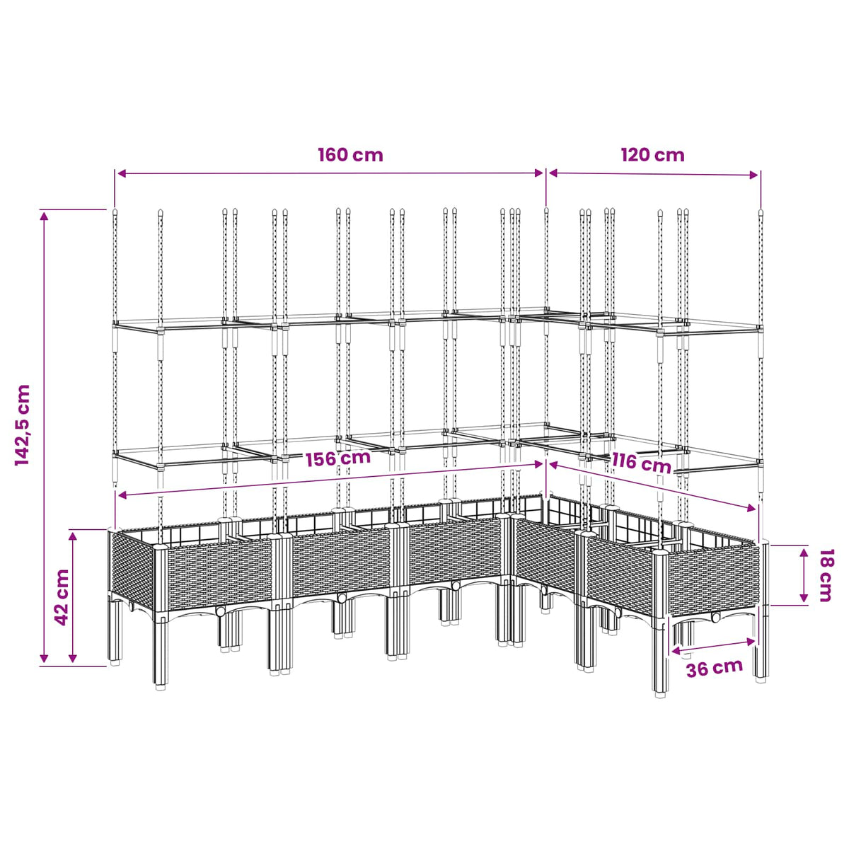 vidaXL Garden Planter with Trellis Light Grey 160x120x142,5 cm PP