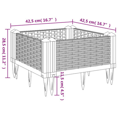 vidaXL Garden Planter with Pegs Black 42.5x42.5x28.5 cm PP