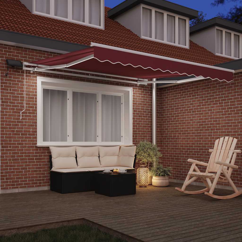 vidaXL Manual Retractable Awning with LED Burgundy 300x250 cm