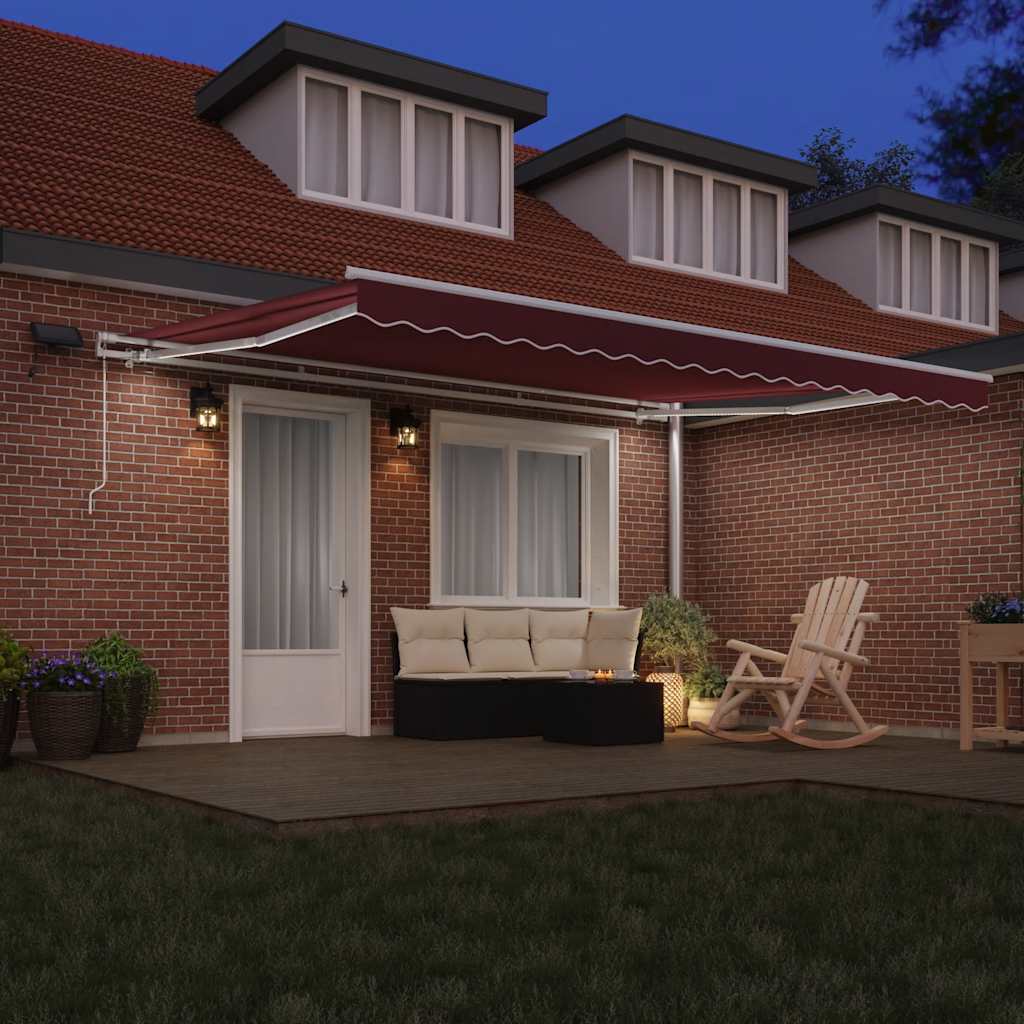 vidaXL Manual Retractable Awning with LED Burgundy 450x300 cm