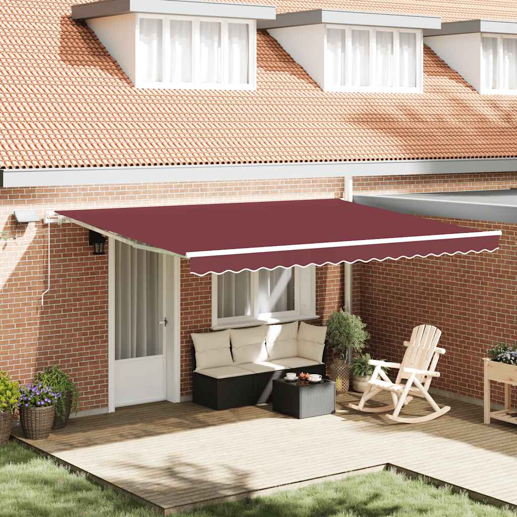 vidaXL Manual Retractable Awning with LED Burgundy 450x300 cm