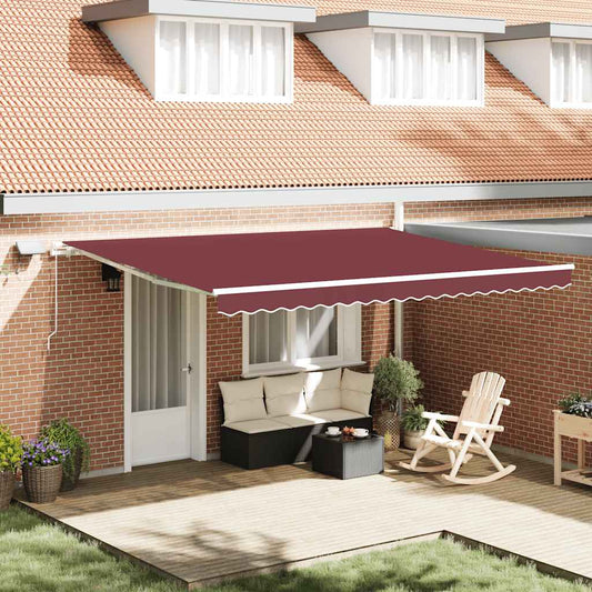 vidaXL Manual Retractable Awning with LED Burgundy 450x300 cm
