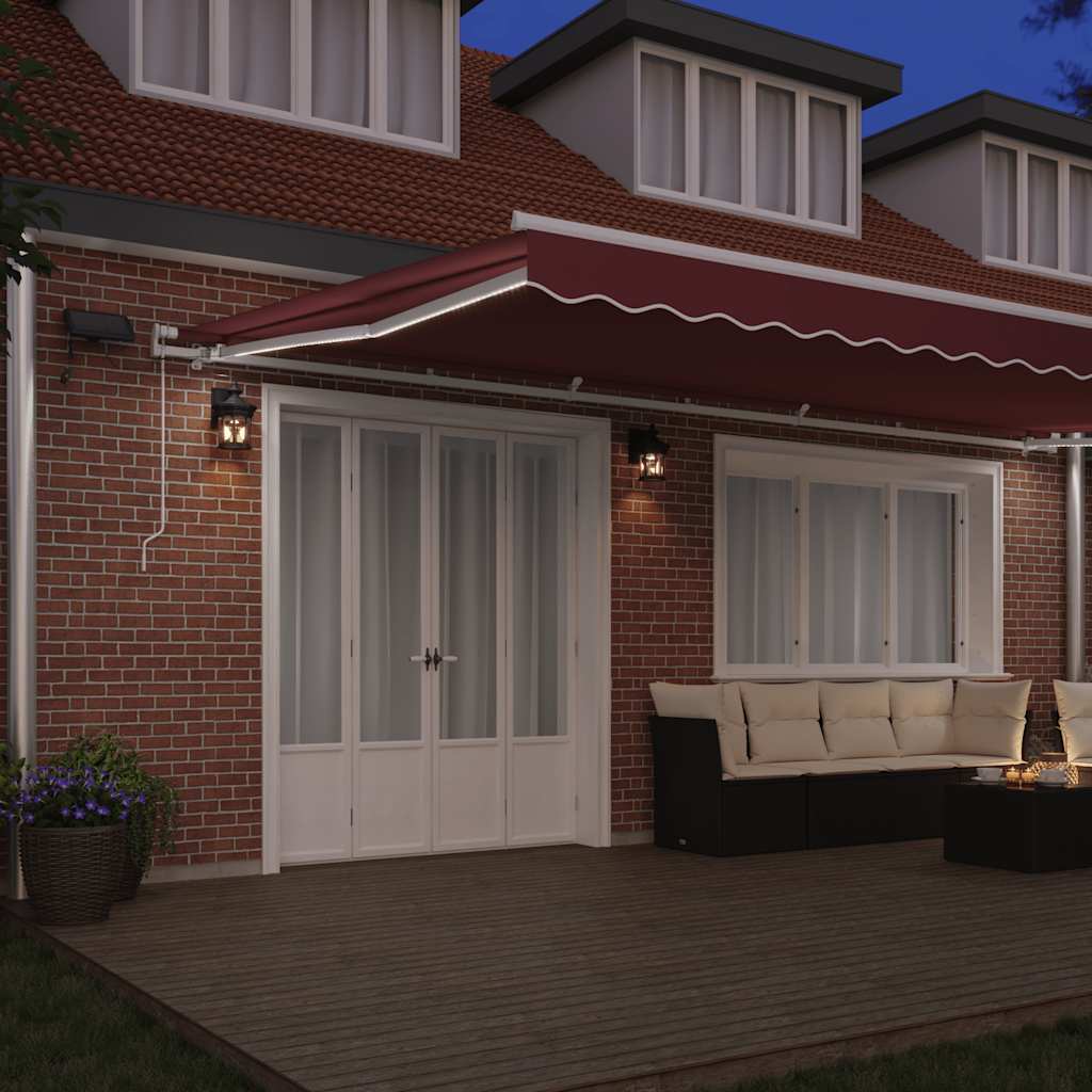 vidaXL Manual Retractable Awning with LED Burgundy 600x300 cm