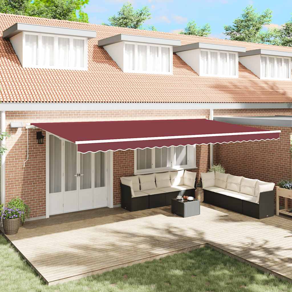 vidaXL Manual Retractable Awning with LED Burgundy 600x300 cm