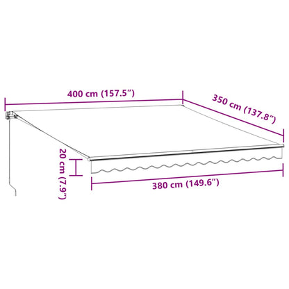 vidaXL Manual Retractable Awning with LED Burgundy 400x350 cm