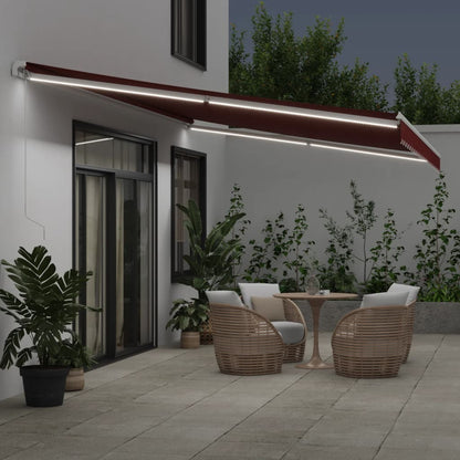 vidaXL Manual Retractable Awning with LED Burgundy 600x350 cm