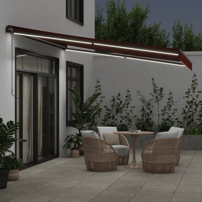 vidaXL Manual Retractable Awning with LEDs Burgundy 400x350 cm