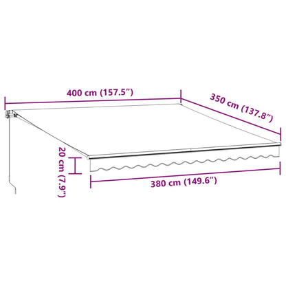 vidaXL Manual Retractable Awning with LEDs Burgundy 400x350 cm