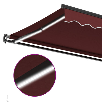 vidaXL Manual Retractable Awning with LEDs Burgundy 500x350 cm