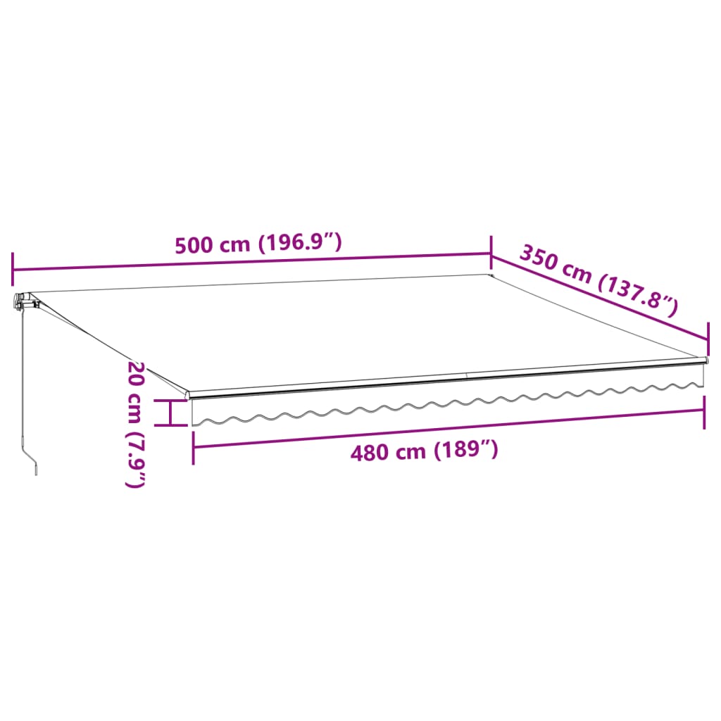 vidaXL Manual Retractable Awning with LEDs Burgundy 500x350 cm