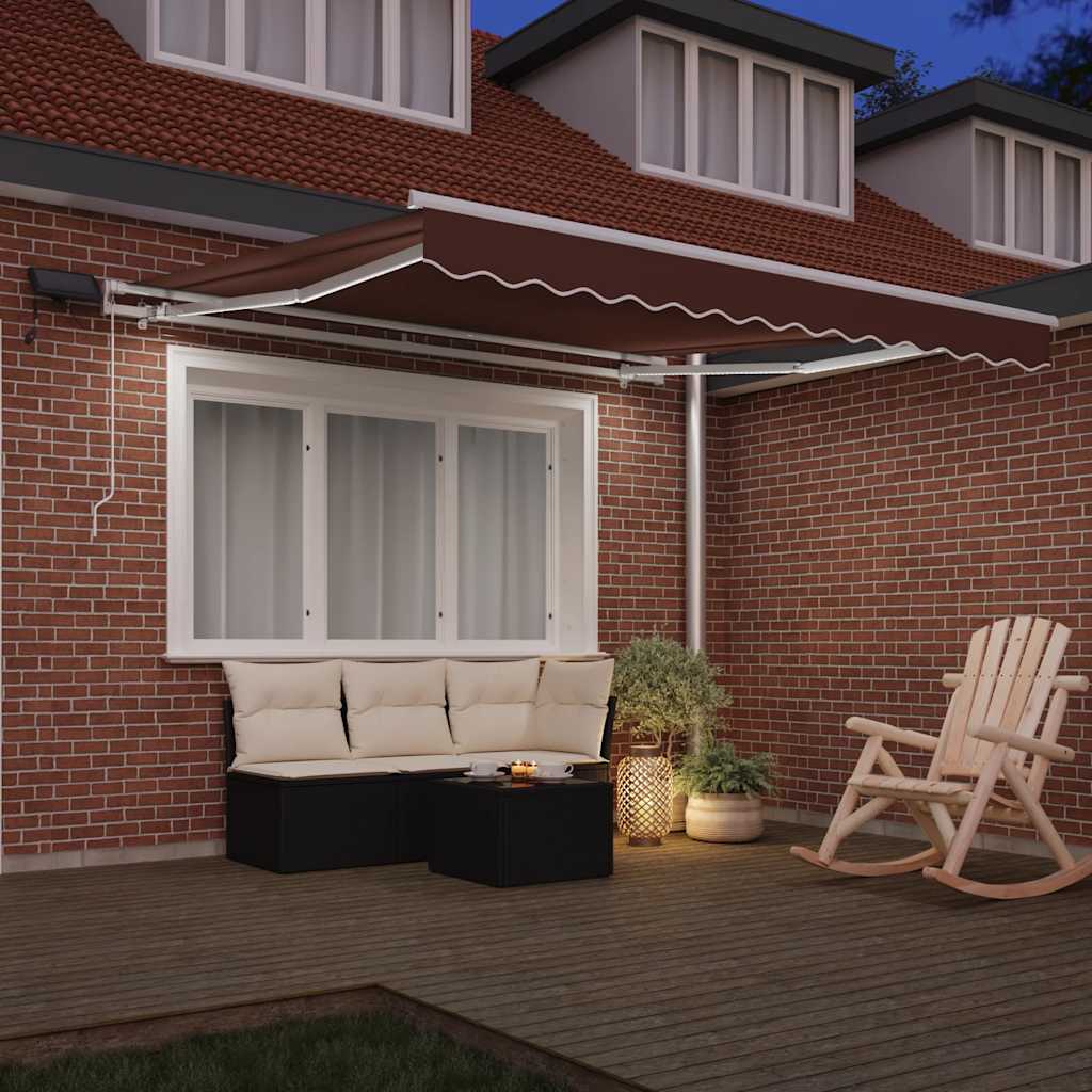 vidaXL Manual Retractable Awning with LED Brown 300x250 cm