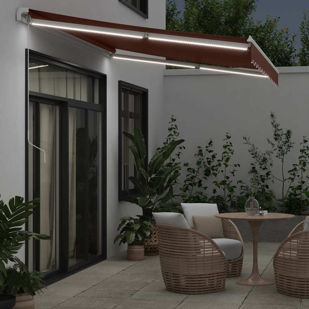 vidaXL Manual Retractable Awning with LED Brown 350x250 cm