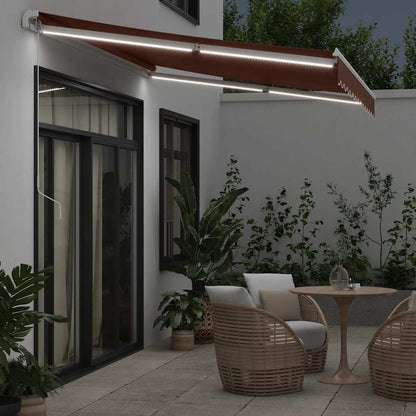 vidaXL Manual Retractable Awning with LED Brown 350x250 cm