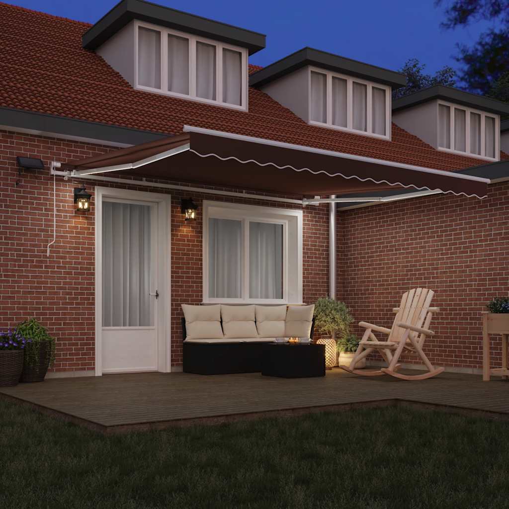 vidaXL Manual Retractable Awning with LED Brown 400x300 cm