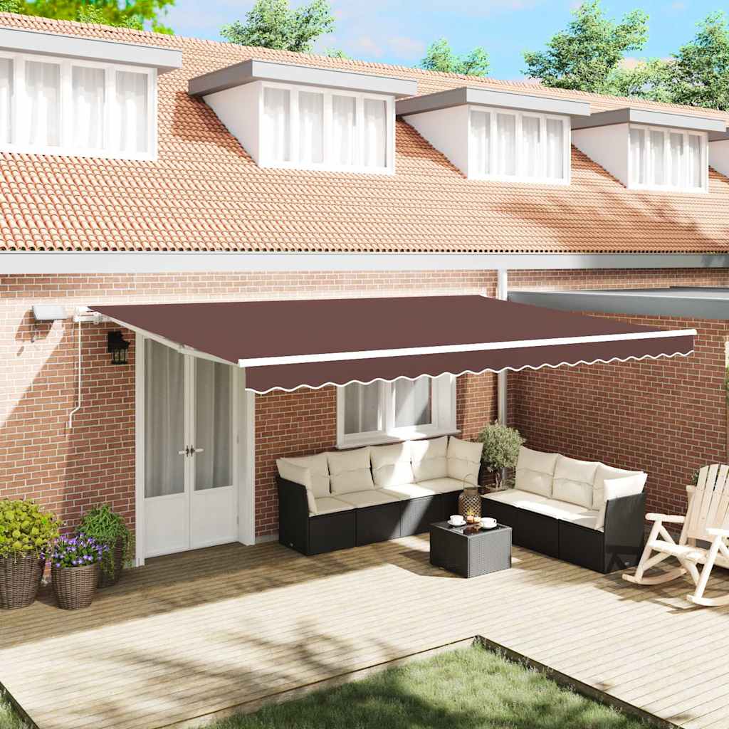 vidaXL Manual Retractable Awning with LED Brown 500x300 cm