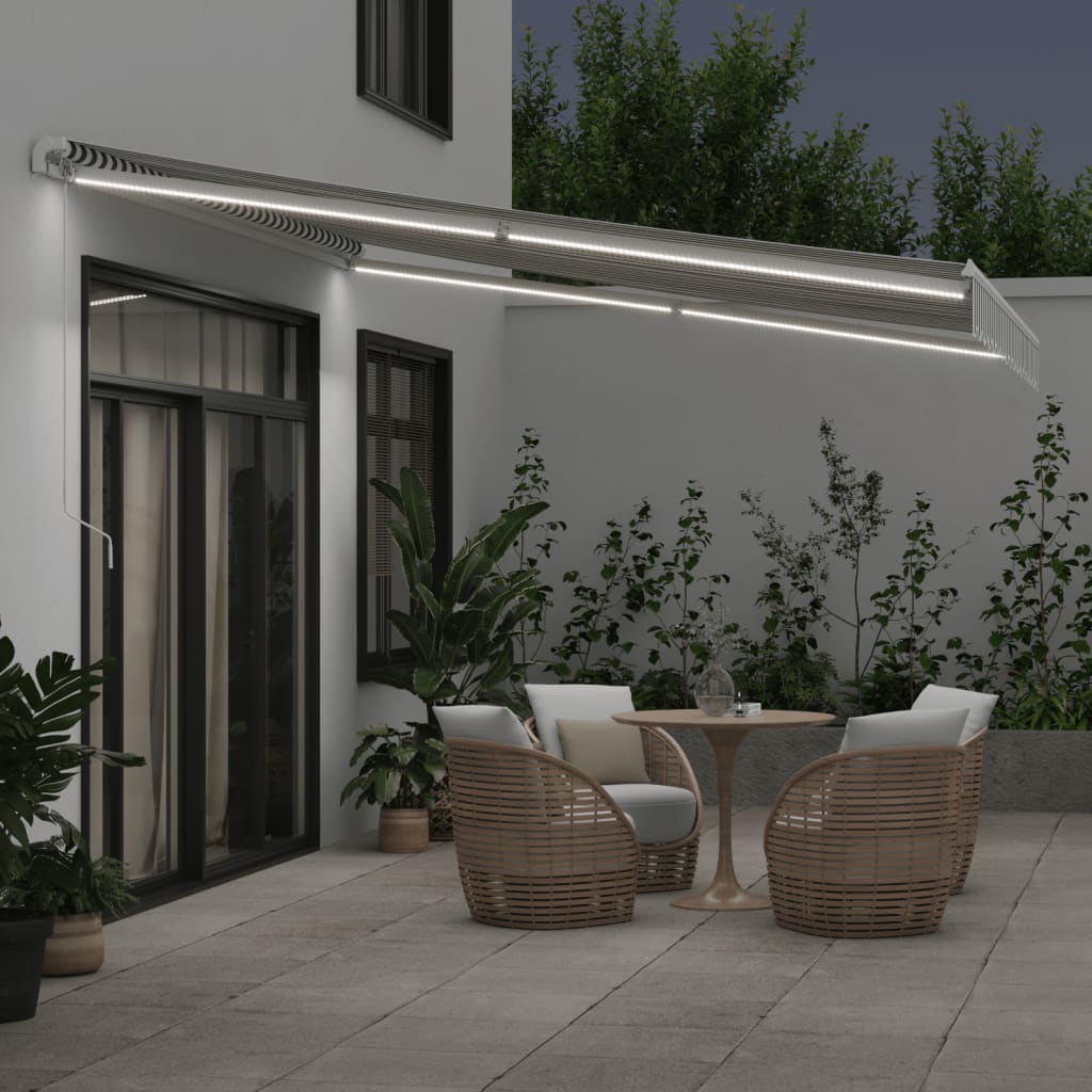 vidaXL Manual Retractable Awning with LED Anthracite&White 400x350 cm