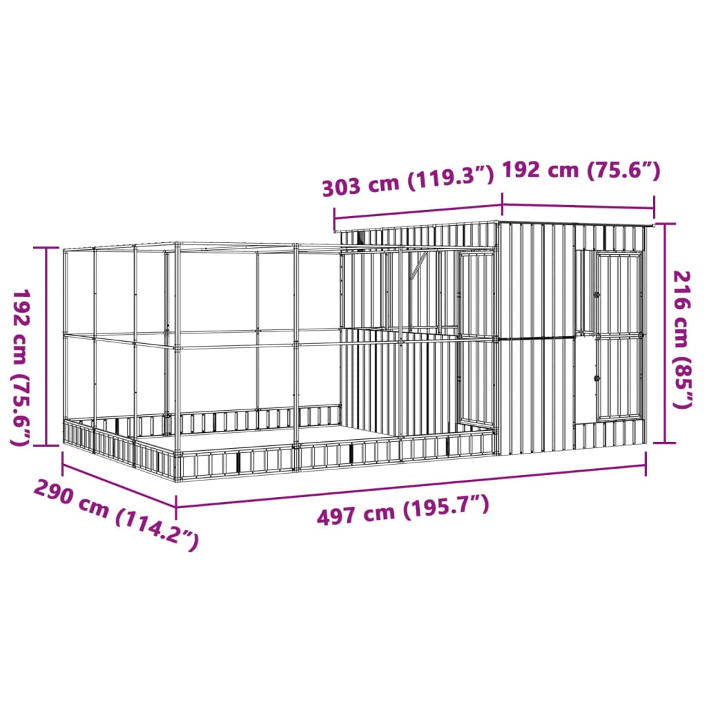 vidaXL Aviary with Extension Silver 497x303x216 cm Steel