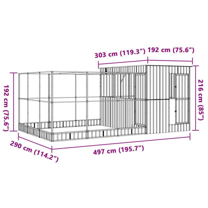 vidaXL Aviary with Extension Silver 497x303x216 cm Steel