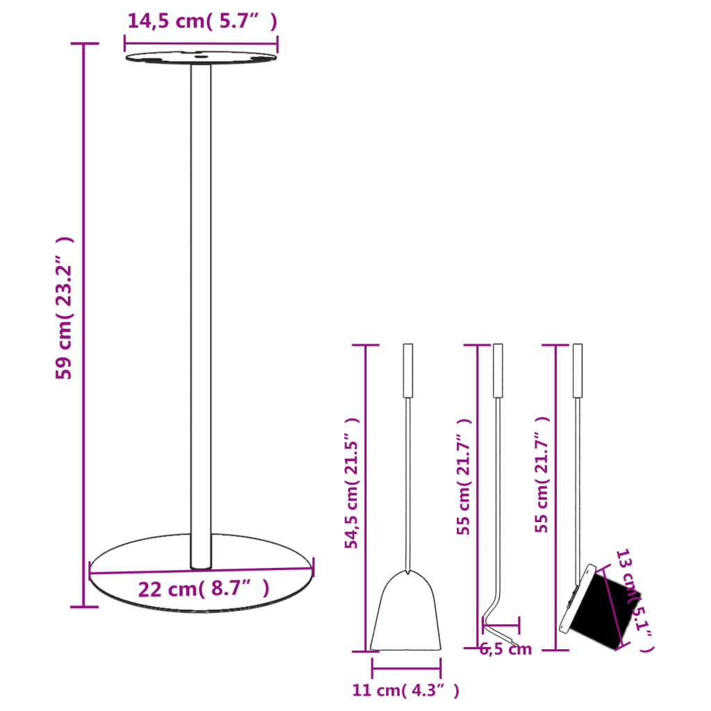 vidaXL 4 Piece Fireplace Tool Set 22x59 cm Steel