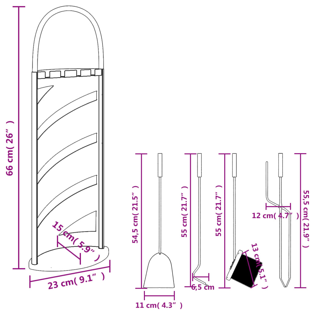 vidaXL 5 Piece Fireplace Tool Set 23x15x66 cm Steel