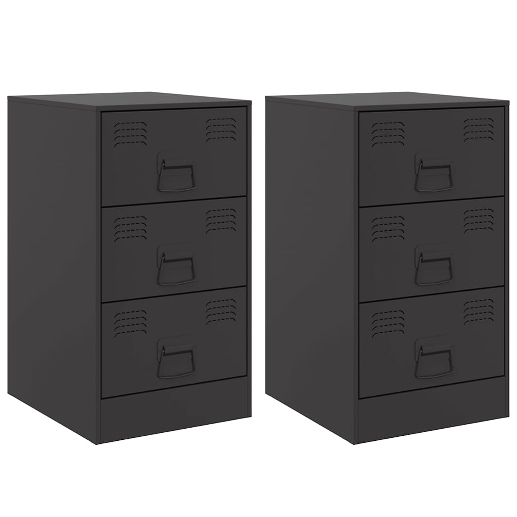 vidaXL Bedside Cabinets 2pcs Black 34,5x39x62 cm Steel