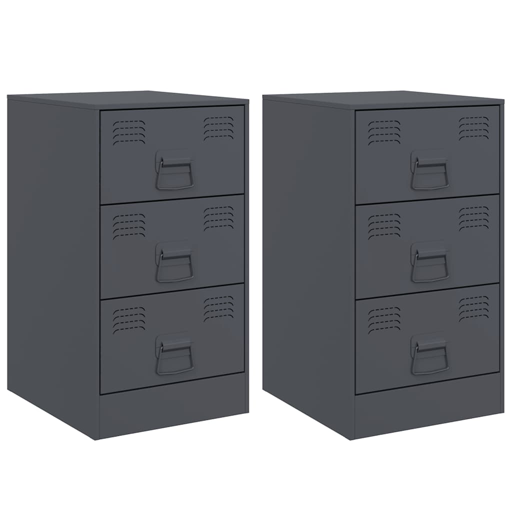 vidaXL Bedside Cabinets 2 pcs Anthracite 34.5x39x62 cm Steel
