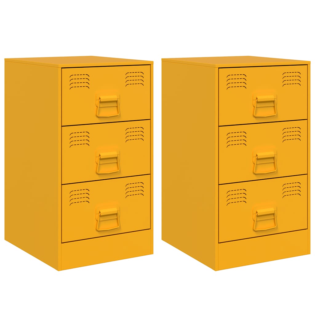 vidaXL Bedside Cabinets 2 pcs Mustard Yellow 34.5x39x62 cm Steel