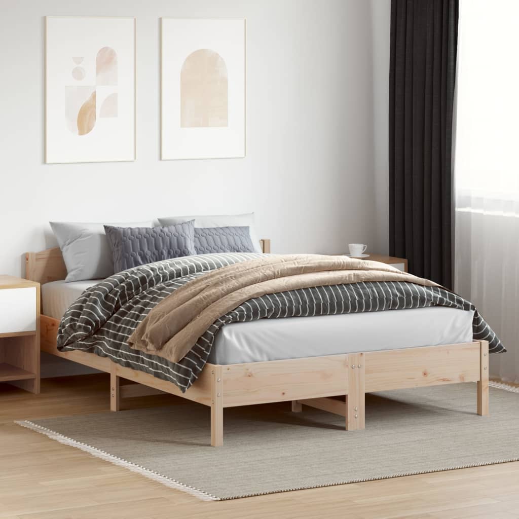vidaXL Bed Frame | Natural wood | Solid pine wood | Double | Durable | Bed Frame