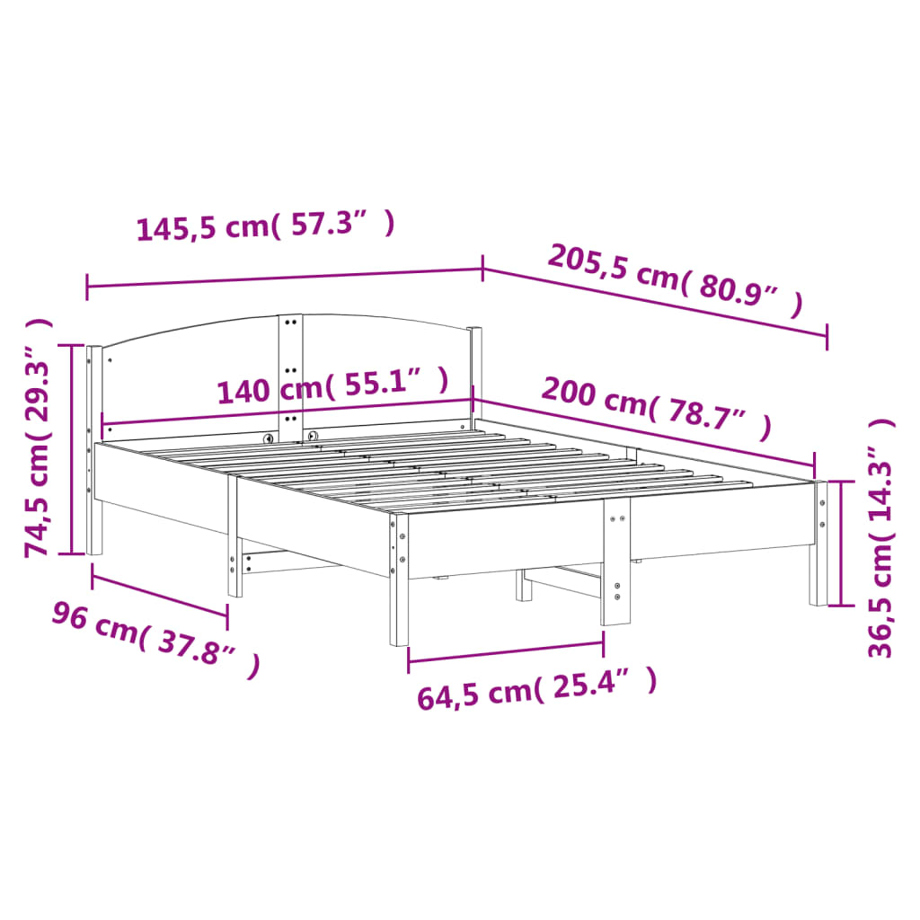 vidaXL Bed Frame | Natural wood | Solid pine wood | Double | Durable | Bed Frame