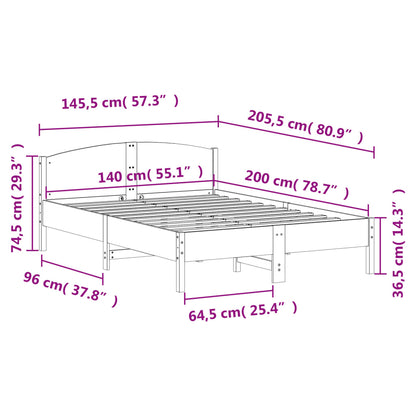 vidaXL Bed Frame | Natural wood | Solid pine wood | Double | Durable | Bed Frame
