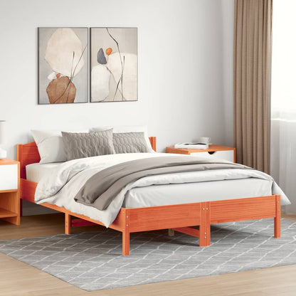 vidaXL Bed Frame | Wax Brown | Solid Pine Wood, Plywood | 120x200 cm | Modern