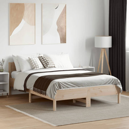 vidaXL Bed Frame | Natural Wood | Solid pine wood, Plywood | Double | Bed Frame