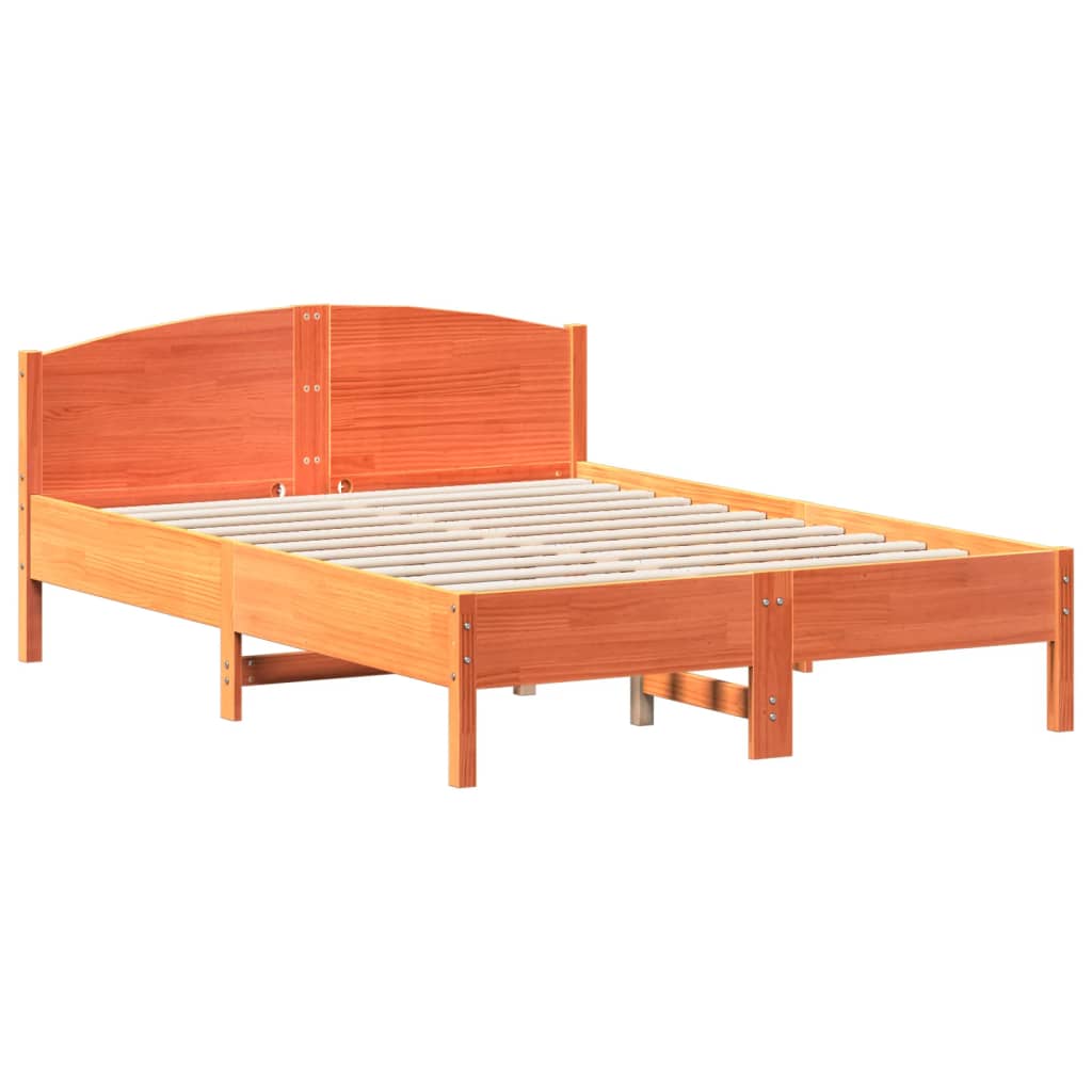 vidaXL Bed Frame | Wax Brown | Solid Pine Wood | 135x190 cm Double
