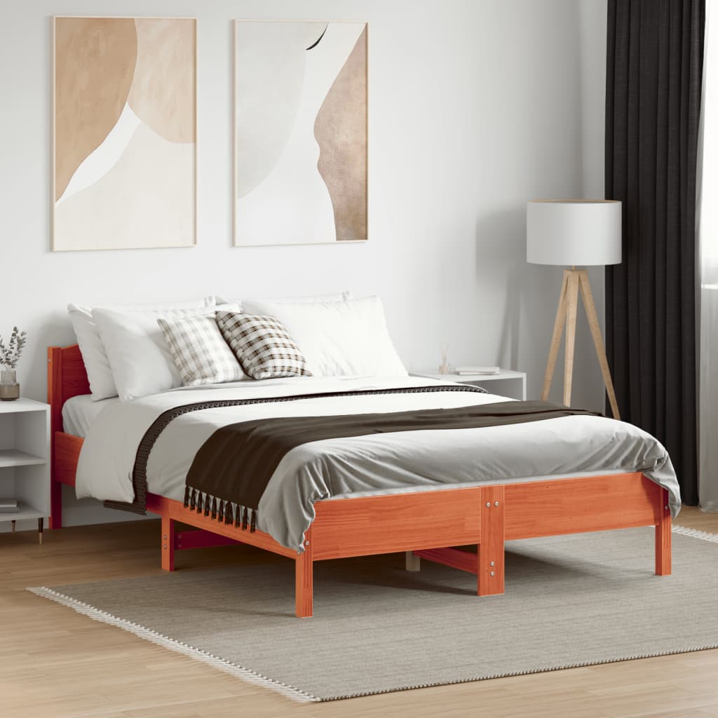 vidaXL Bed Frame | Wax Brown | Solid Pine Wood | 135x190 cm Double