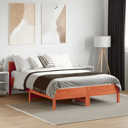 vidaXL Bed Frame | Wax Brown | Solid Pine Wood | 135x190 cm Double