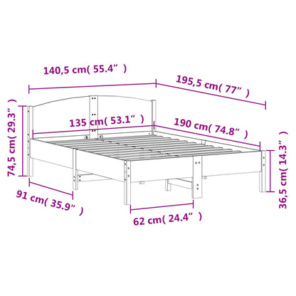 vidaXL Bed Frame | Wax Brown | Solid Pine Wood | 135x190 cm Double