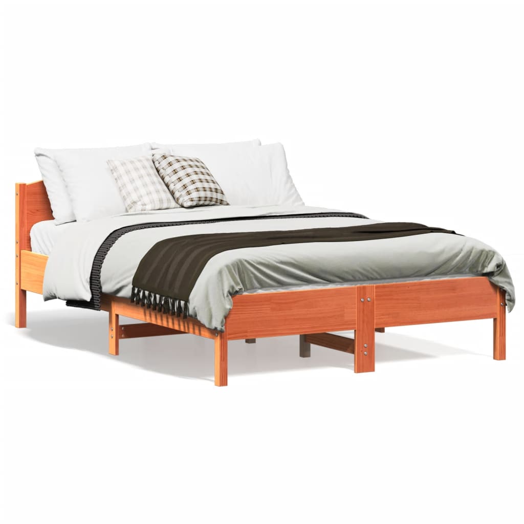 vidaXL Bed Frame | Wax Brown | Solid Pine Wood | 135x190 cm Double