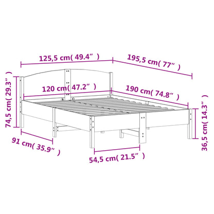 vidaXL Bed Frame without Mattress White 120x190 cm Small Double Solid Wood Pine