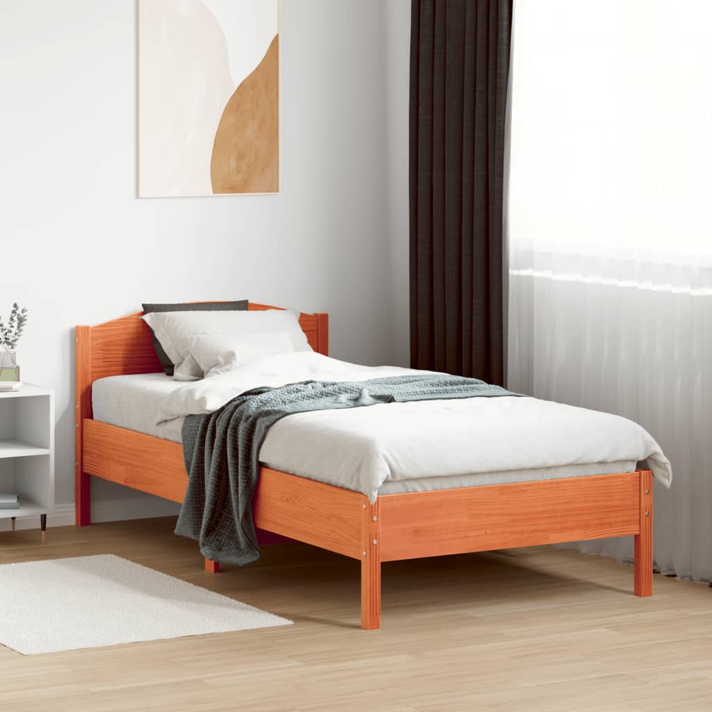 vidaXL Bed Frame without Mattress Wax Brown 90x190 cm Single Solid Wood Pine