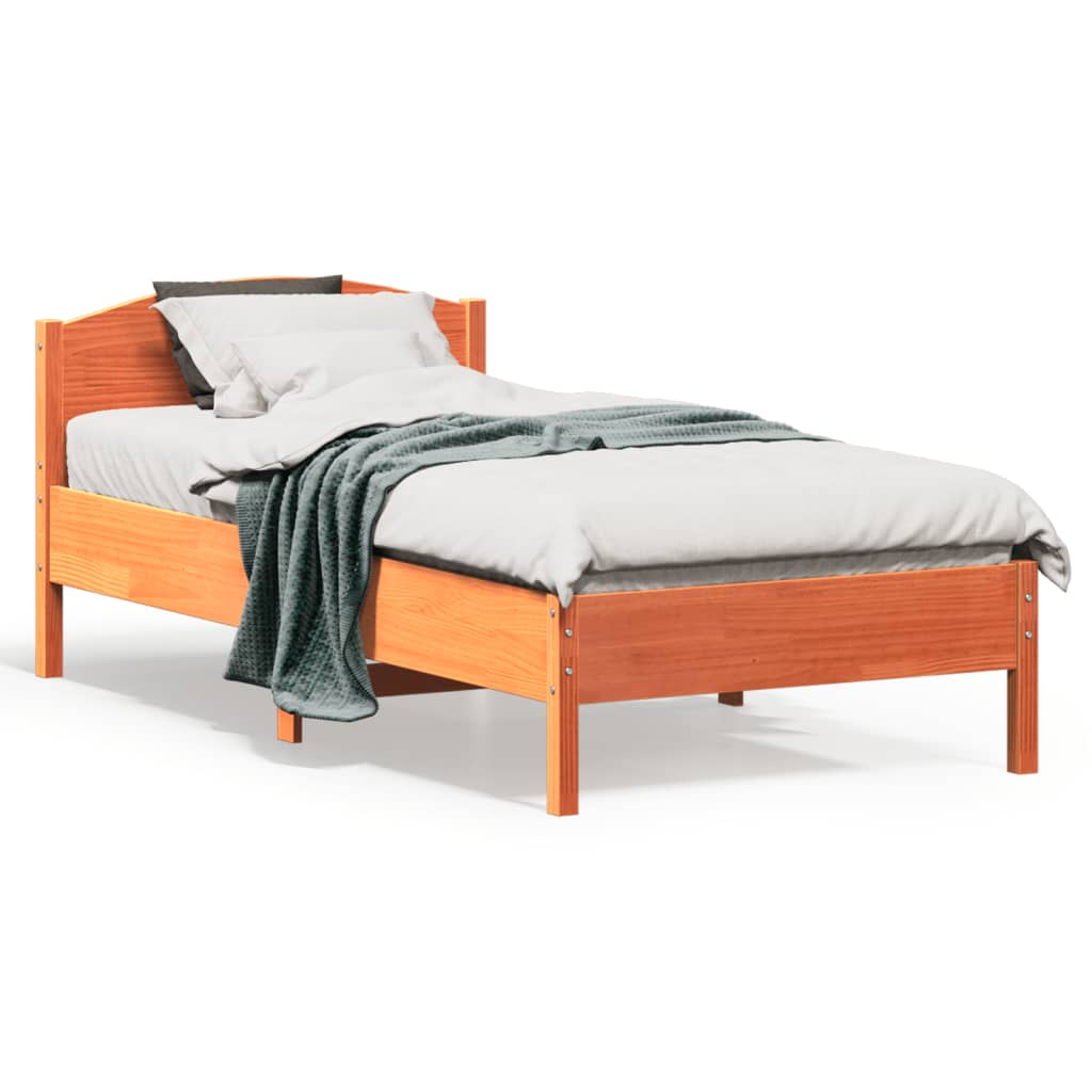 vidaXL Bed Frame without Mattress Wax Brown 90x190 cm Single Solid Wood Pine