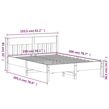 vidaXL Bed Frame without Mattress Wax Brown 150x200 cm King Size Solid Wood Pine