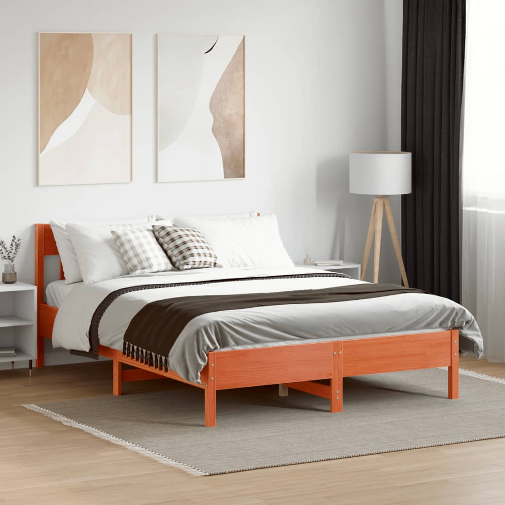 vidaXL Bed Frame without Mattress Wax Brown 135x190 cm Double Solid Wood Pine