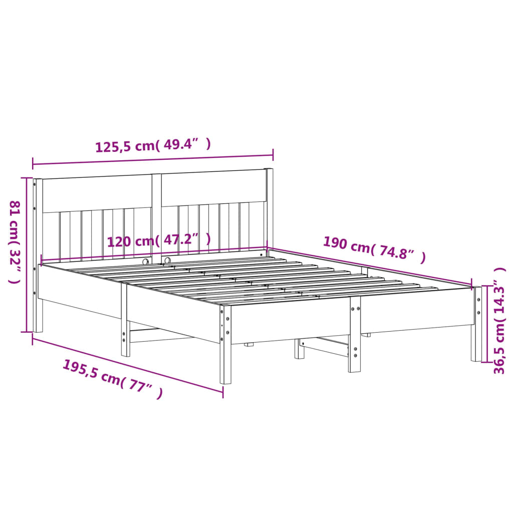 vidaXL Bed Frame without Mattress Wax Brown 120x190 cm Small Double Solid Wood Pine