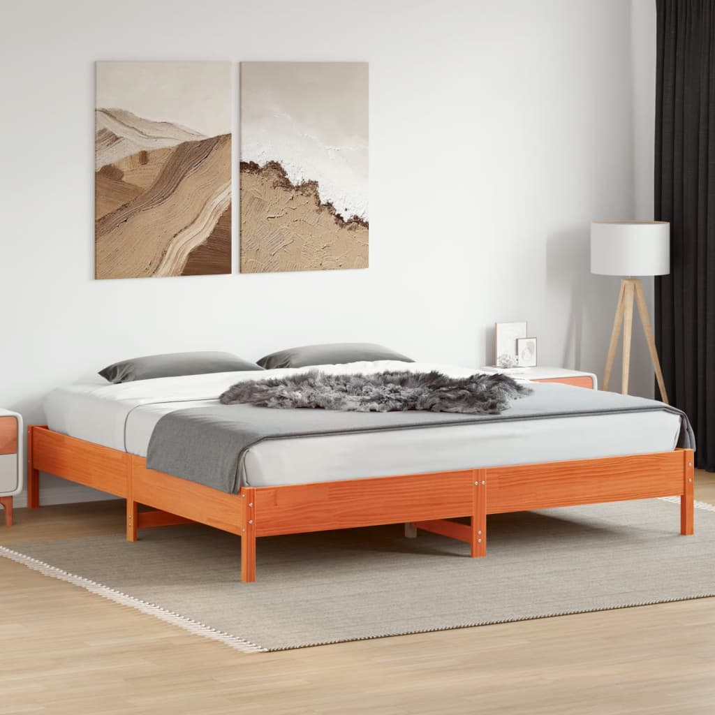 vidaXL Bed Frame | Wax brown | Solid pine wood, Plywood slats | Double | Durable